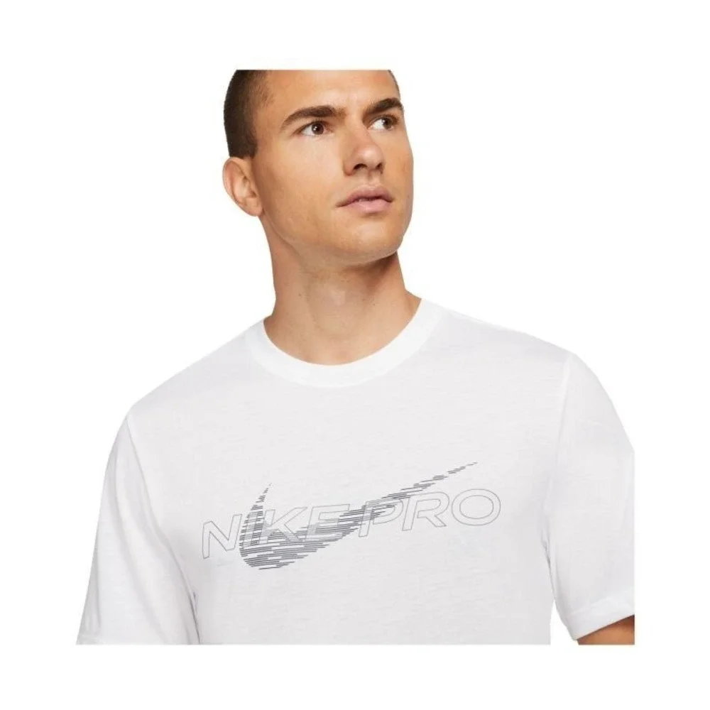 Nike Pro Dri-Fit T-Shirt Men L White Center Swoosh Athletic Training Performance